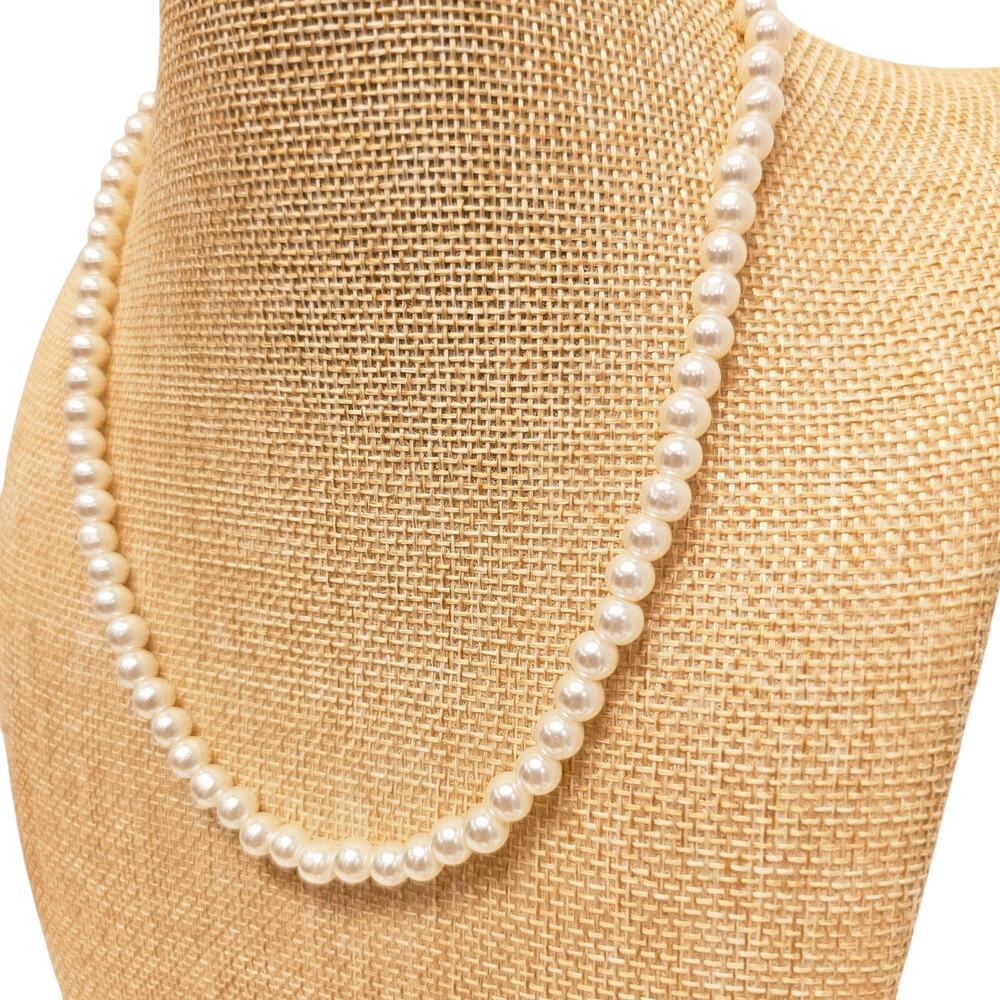 Faux Pearl Beaded Necklace 18" Gold Tone Clasp Korean Design 5.6mm Beads Wedding